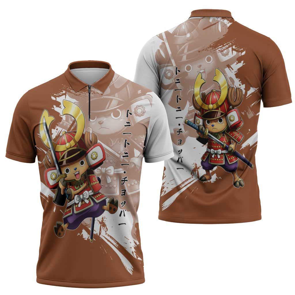 Tony Tony Chopper in Samurai Armor Zipper Polo Shirt Wano-Inspired Chibi Warrior Style