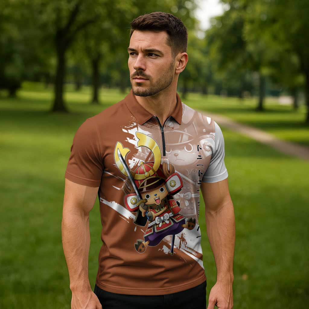 Tony Tony Chopper in Samurai Armor Zipper Polo Shirt Wano-Inspired Chibi Warrior Style