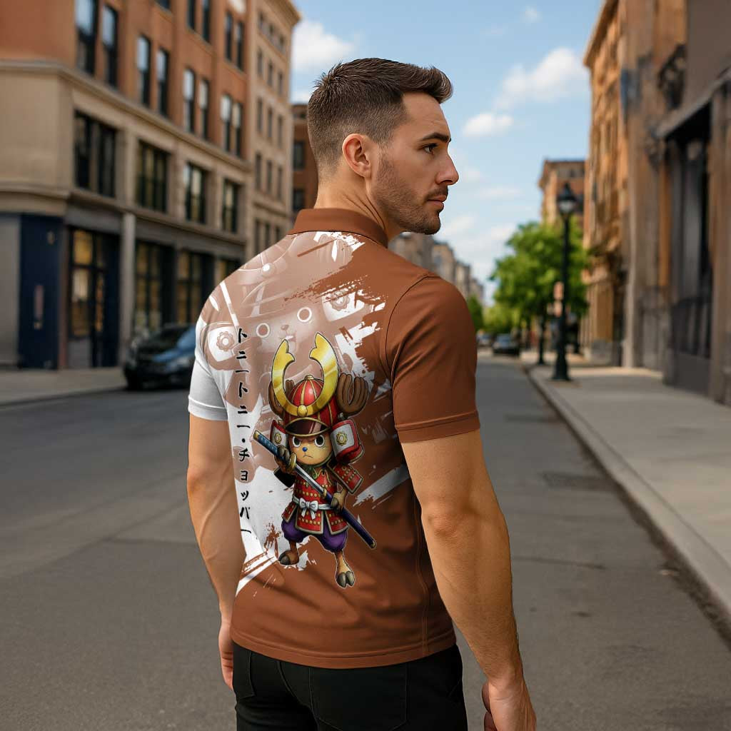 Tony Tony Chopper in Samurai Armor Zipper Polo Shirt Wano-Inspired Chibi Warrior Style