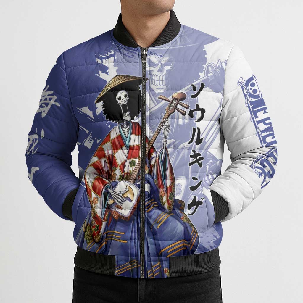 Brook in Wano Samurai Attire Bomber Puffer Jacket Soul King Brook - Traditional Japanese Style