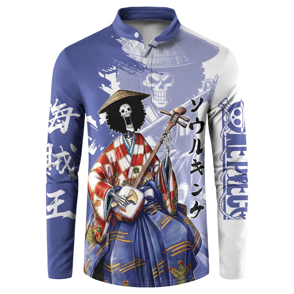 Brook in Wano Samurai Attire Button Sweatshirt Soul King Brook - Traditional Japanese Style