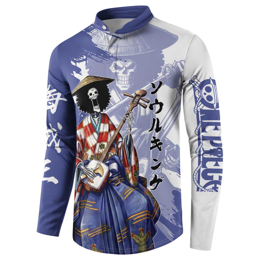 Brook in Wano Samurai Attire Button Sweatshirt Soul King Brook - Traditional Japanese Style