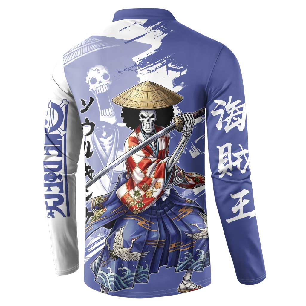 Brook in Wano Samurai Attire Button Sweatshirt Soul King Brook - Traditional Japanese Style