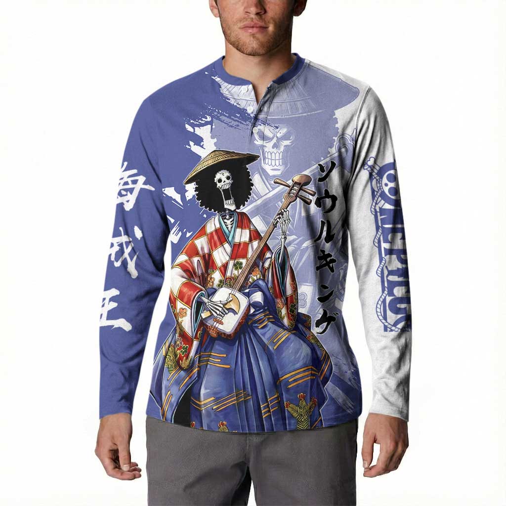 Brook in Wano Samurai Attire Button Sweatshirt Soul King Brook - Traditional Japanese Style