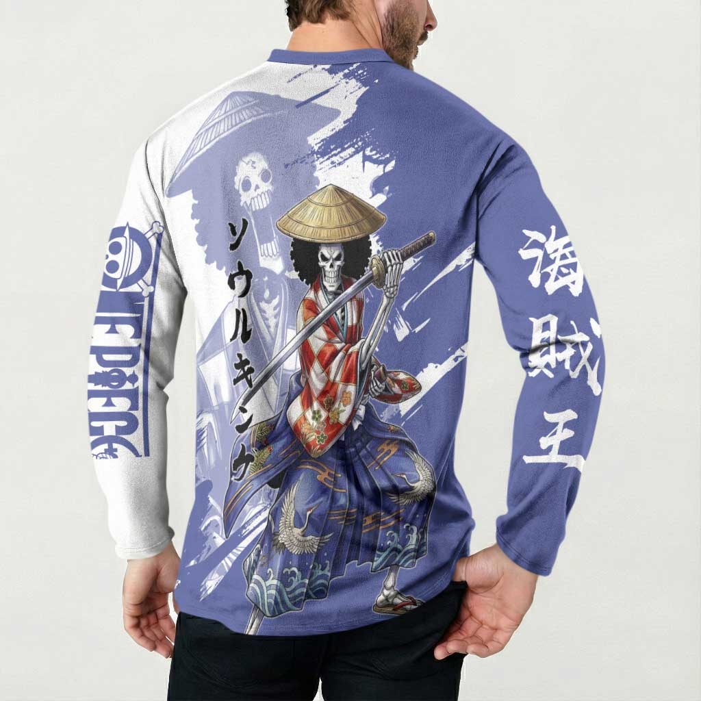 Brook in Wano Samurai Attire Button Sweatshirt Soul King Brook - Traditional Japanese Style