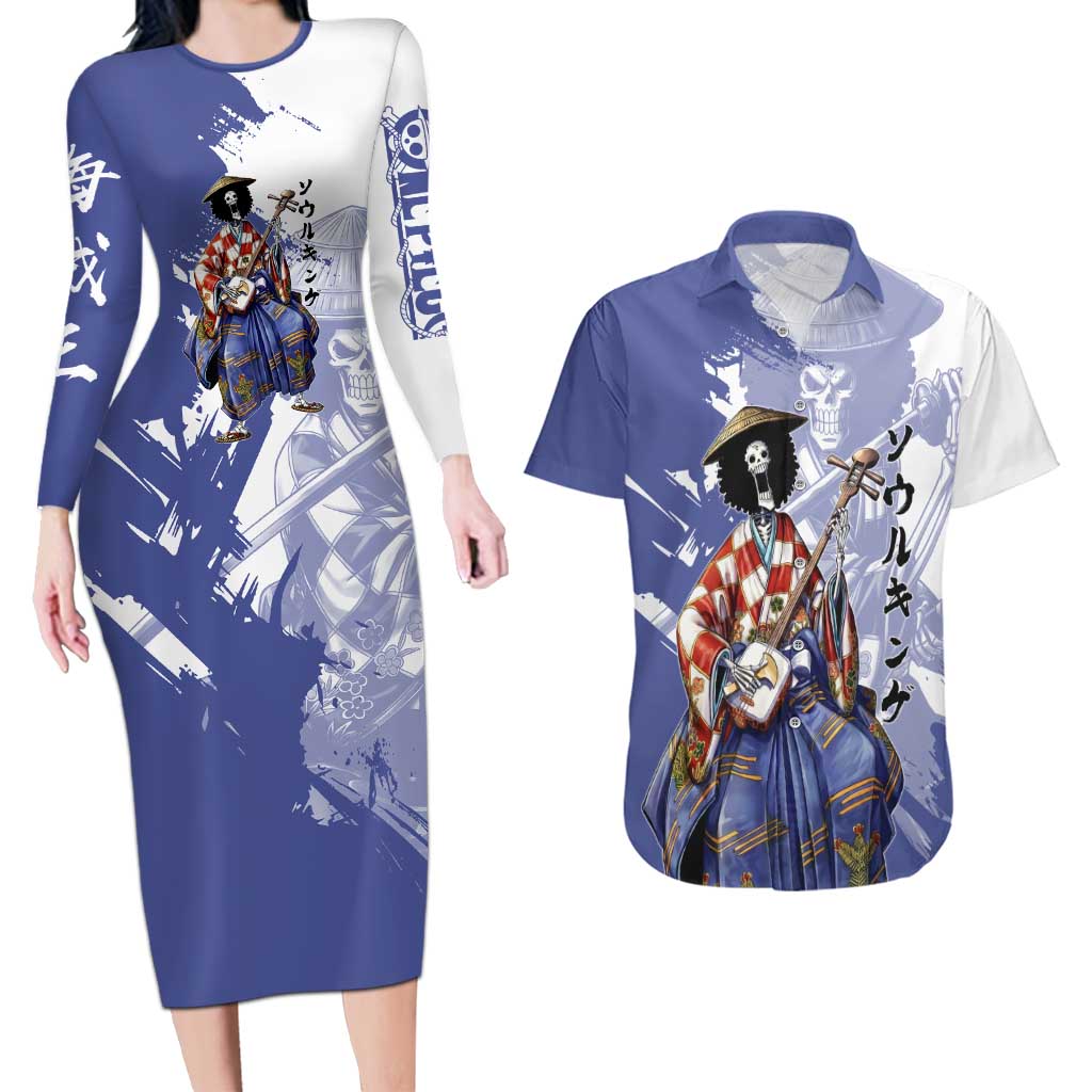 Brook in Wano Samurai Attire Couples Matching Long Sleeve Bodycon Dress and Hawaiian Shirt Soul King Brook - Traditional Japanese Style