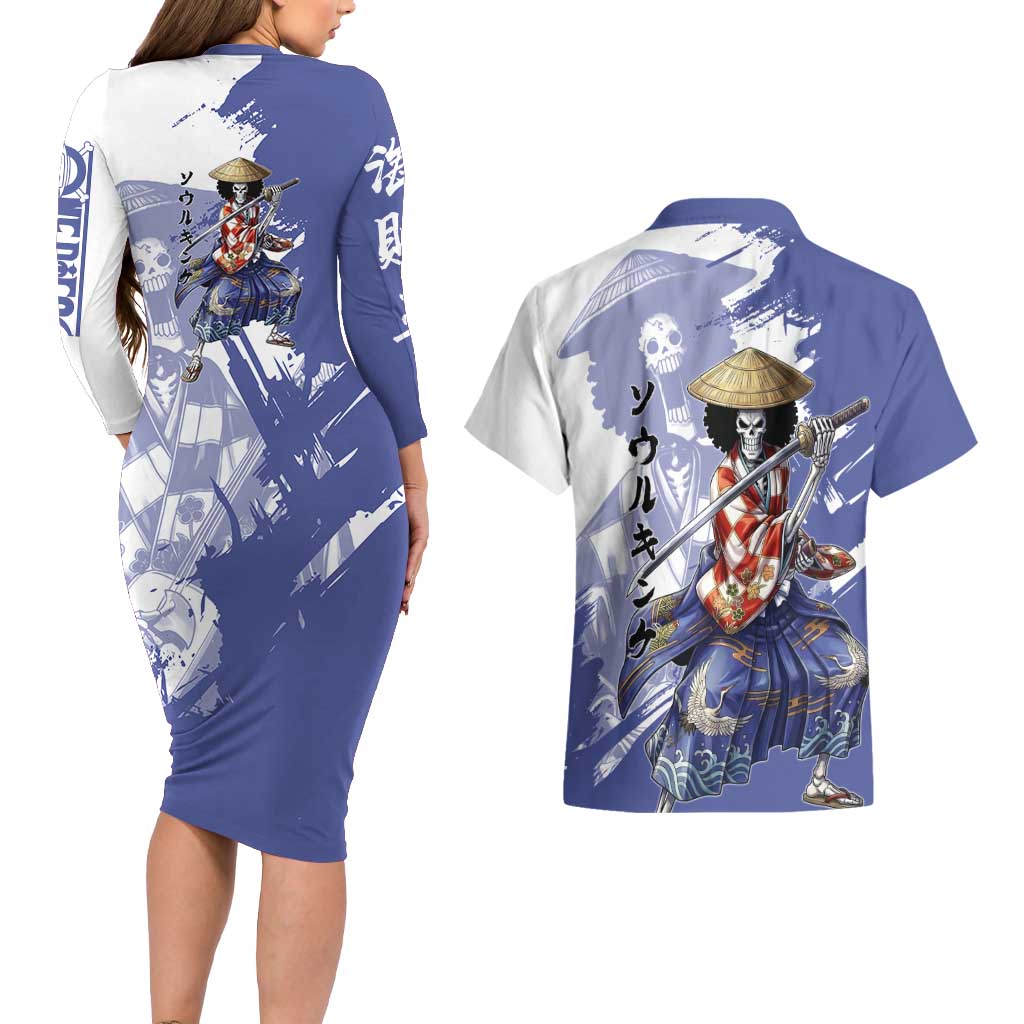 Brook in Wano Samurai Attire Couples Matching Long Sleeve Bodycon Dress and Hawaiian Shirt Soul King Brook - Traditional Japanese Style