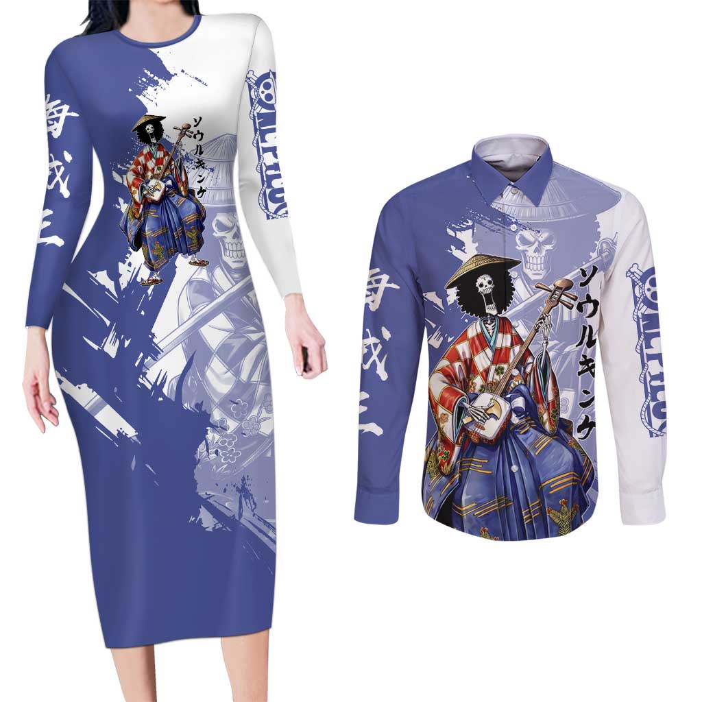 Brook in Wano Samurai Attire Couples Matching Long Sleeve Bodycon Dress and Long Sleeve Button Shirt Soul King Brook - Traditional Japanese Style