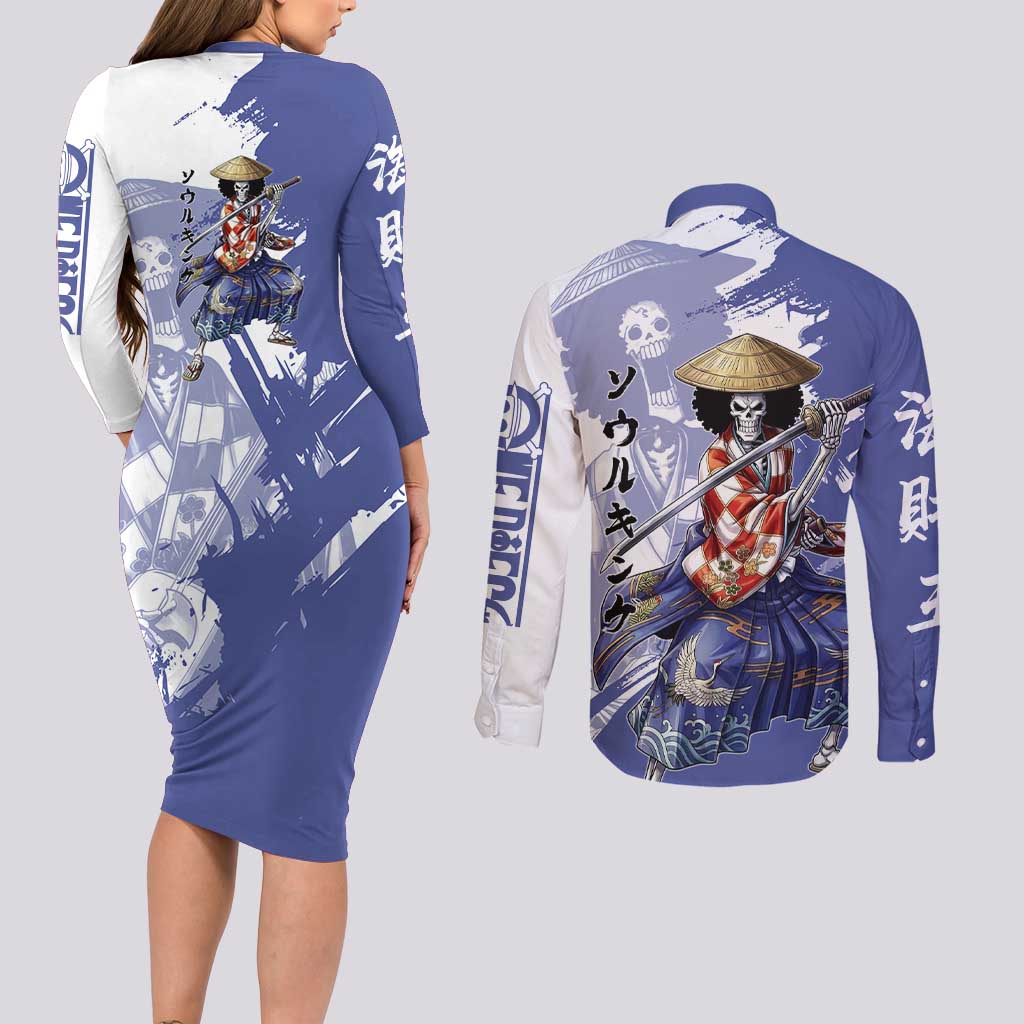 Brook in Wano Samurai Attire Couples Matching Long Sleeve Bodycon Dress and Long Sleeve Button Shirt Soul King Brook - Traditional Japanese Style