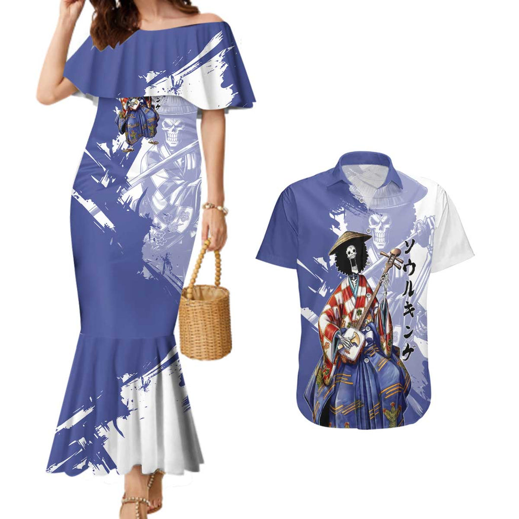 Brook in Wano Samurai Attire Couples Matching Mermaid Dress and Hawaiian Shirt Soul King Brook - Traditional Japanese Style