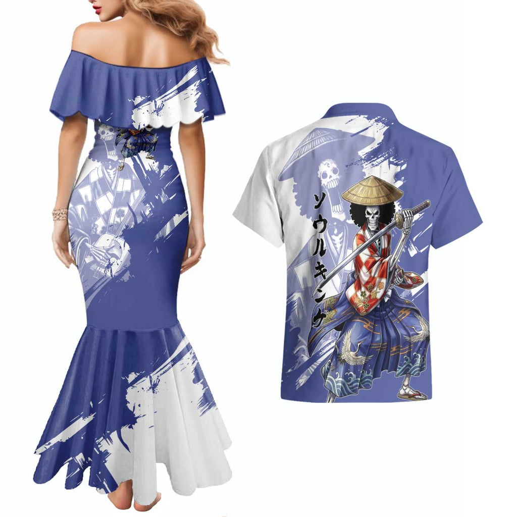 Brook in Wano Samurai Attire Couples Matching Mermaid Dress and Hawaiian Shirt Soul King Brook - Traditional Japanese Style