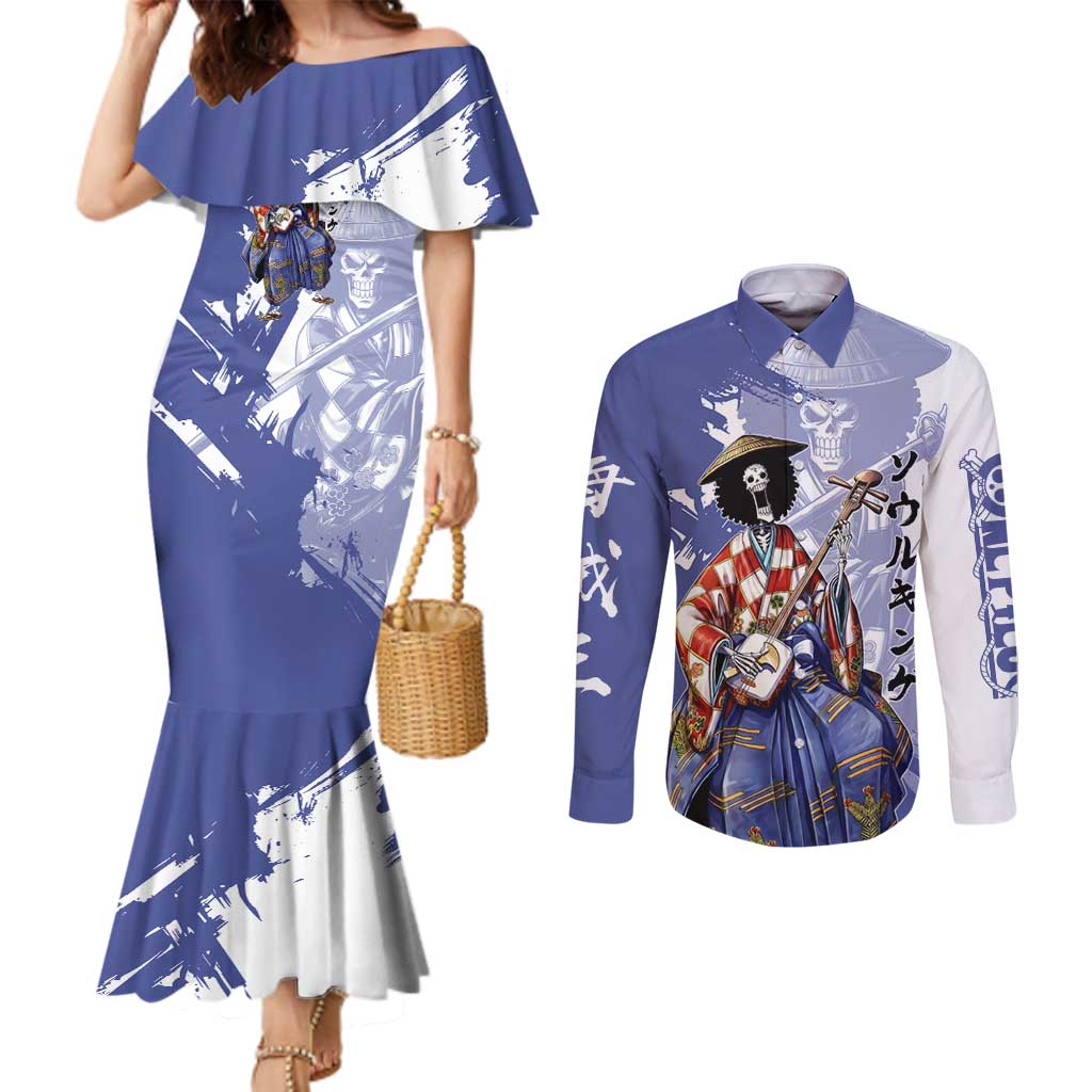 Brook in Wano Samurai Attire Couples Matching Mermaid Dress and Long Sleeve Button Shirt Soul King Brook - Traditional Japanese Style