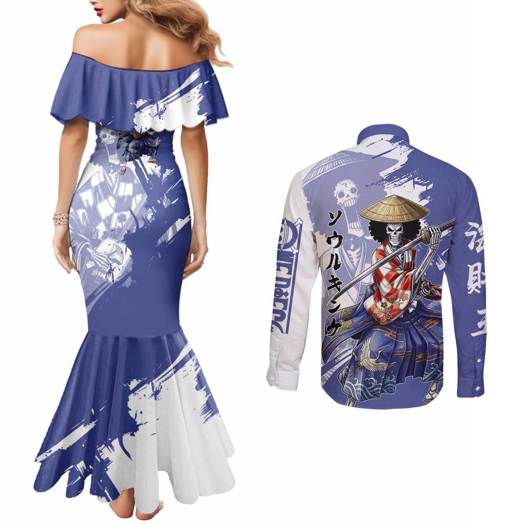 Brook in Wano Samurai Attire Couples Matching Mermaid Dress and Long Sleeve Button Shirt Soul King Brook - Traditional Japanese Style