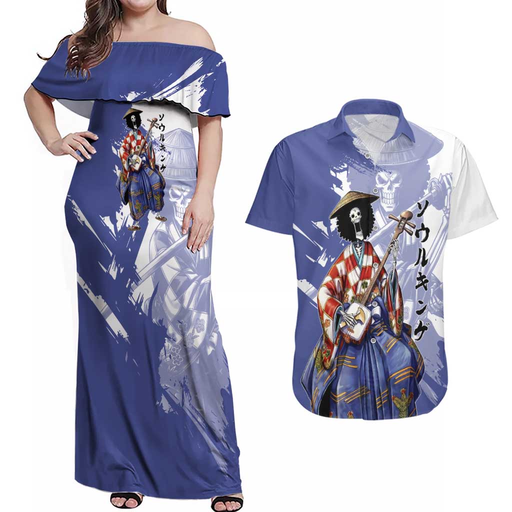 Brook in Wano Samurai Attire Couples Matching Off Shoulder Maxi Dress and Hawaiian Shirt Soul King Brook - Traditional Japanese Style