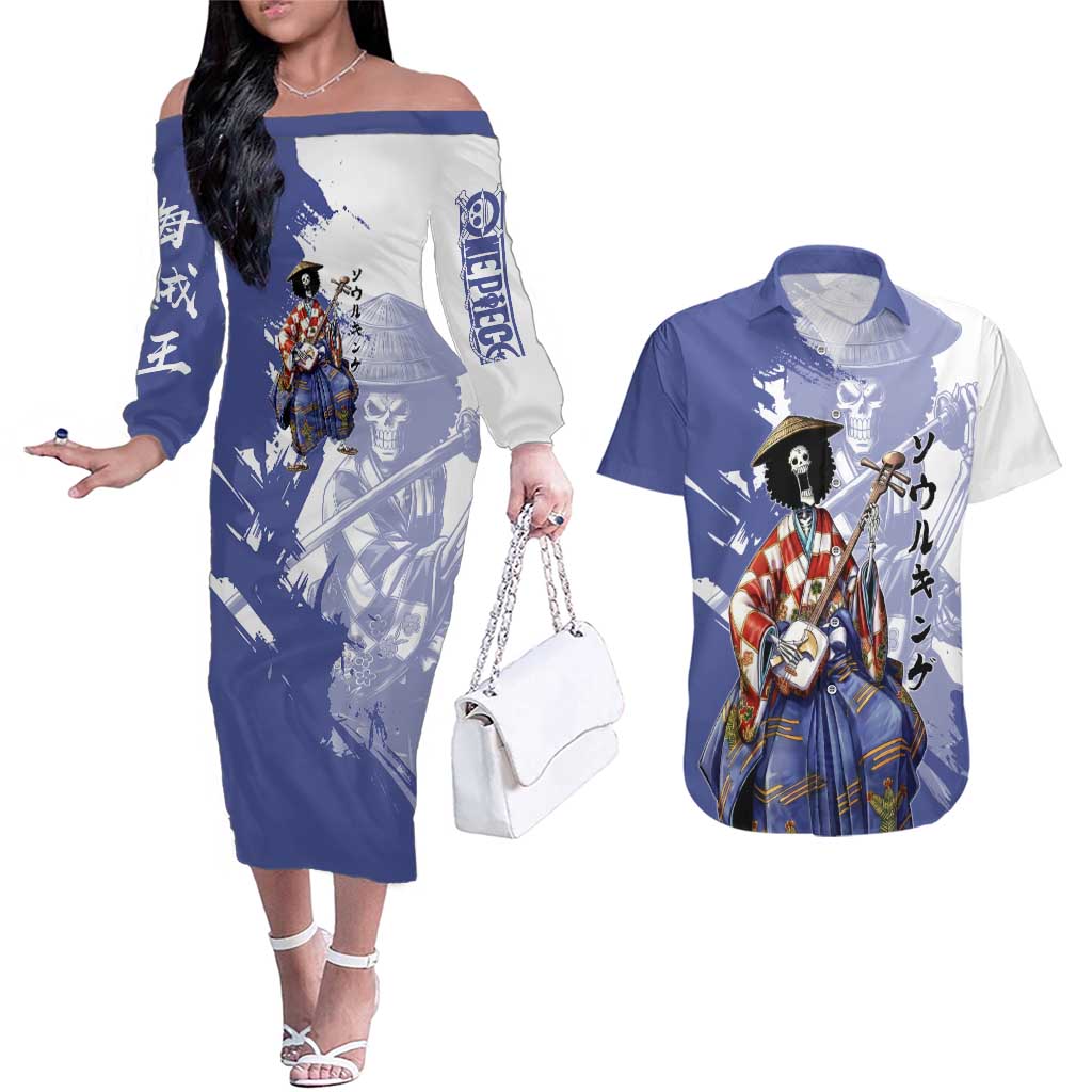 Brook in Wano Samurai Attire Couples Matching Off The Shoulder Long Sleeve Dress and Hawaiian Shirt Soul King Brook - Traditional Japanese Style
