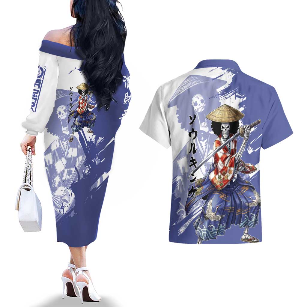 Brook in Wano Samurai Attire Couples Matching Off The Shoulder Long Sleeve Dress and Hawaiian Shirt Soul King Brook - Traditional Japanese Style