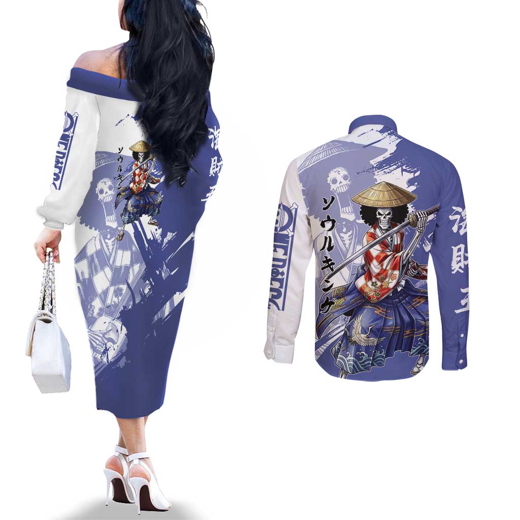 Brook in Wano Samurai Attire Couples Matching Off The Shoulder Long Sleeve Dress and Long Sleeve Button Shirt Soul King Brook - Traditional Japanese Style