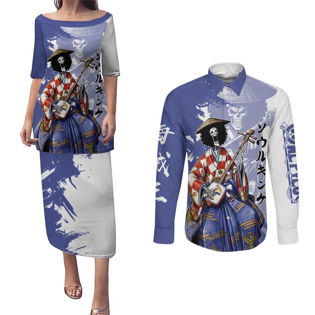 Brook in Wano Samurai Attire Couples Matching Puletasi and Long Sleeve Button Shirt Soul King Brook - Traditional Japanese Style