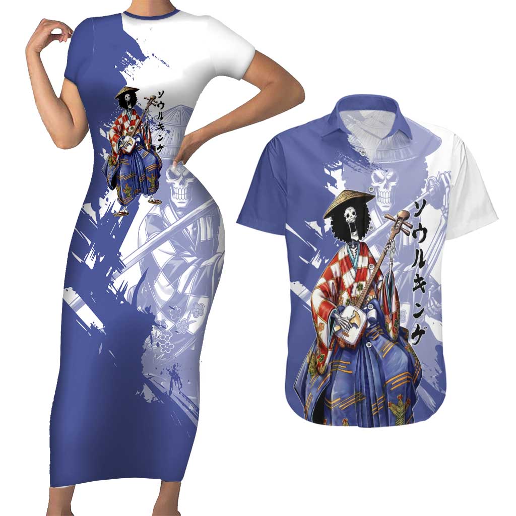 Brook in Wano Samurai Attire Couples Matching Short Sleeve Bodycon Dress and Hawaiian Shirt Soul King Brook - Traditional Japanese Style