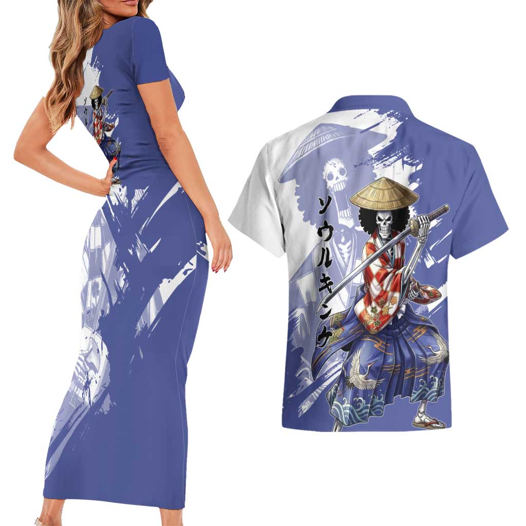 Brook in Wano Samurai Attire Couples Matching Short Sleeve Bodycon Dress and Hawaiian Shirt Soul King Brook - Traditional Japanese Style