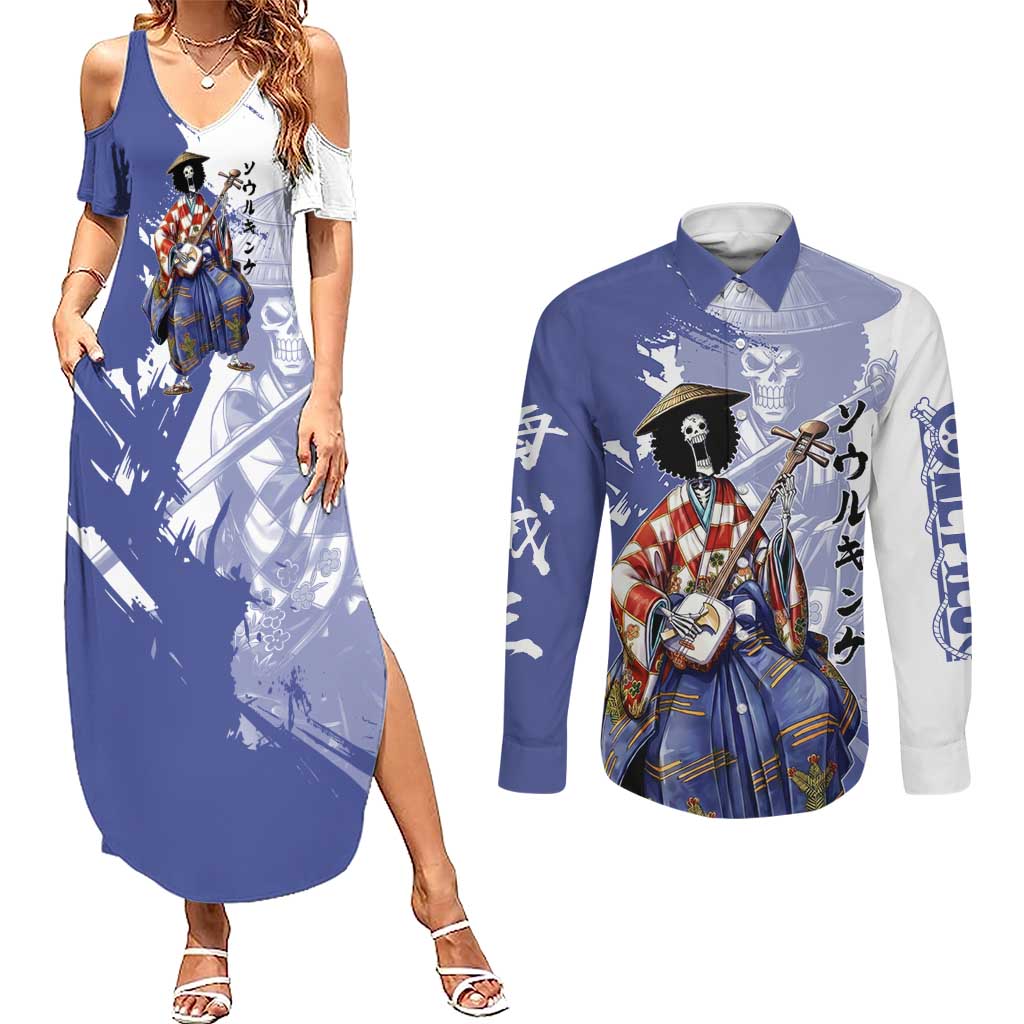 Brook in Wano Samurai Attire Couples Matching Summer Maxi Dress and Long Sleeve Button Shirt Soul King Brook - Traditional Japanese Style