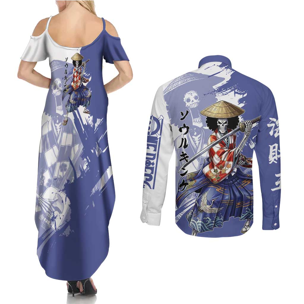 Brook in Wano Samurai Attire Couples Matching Summer Maxi Dress and Long Sleeve Button Shirt Soul King Brook - Traditional Japanese Style