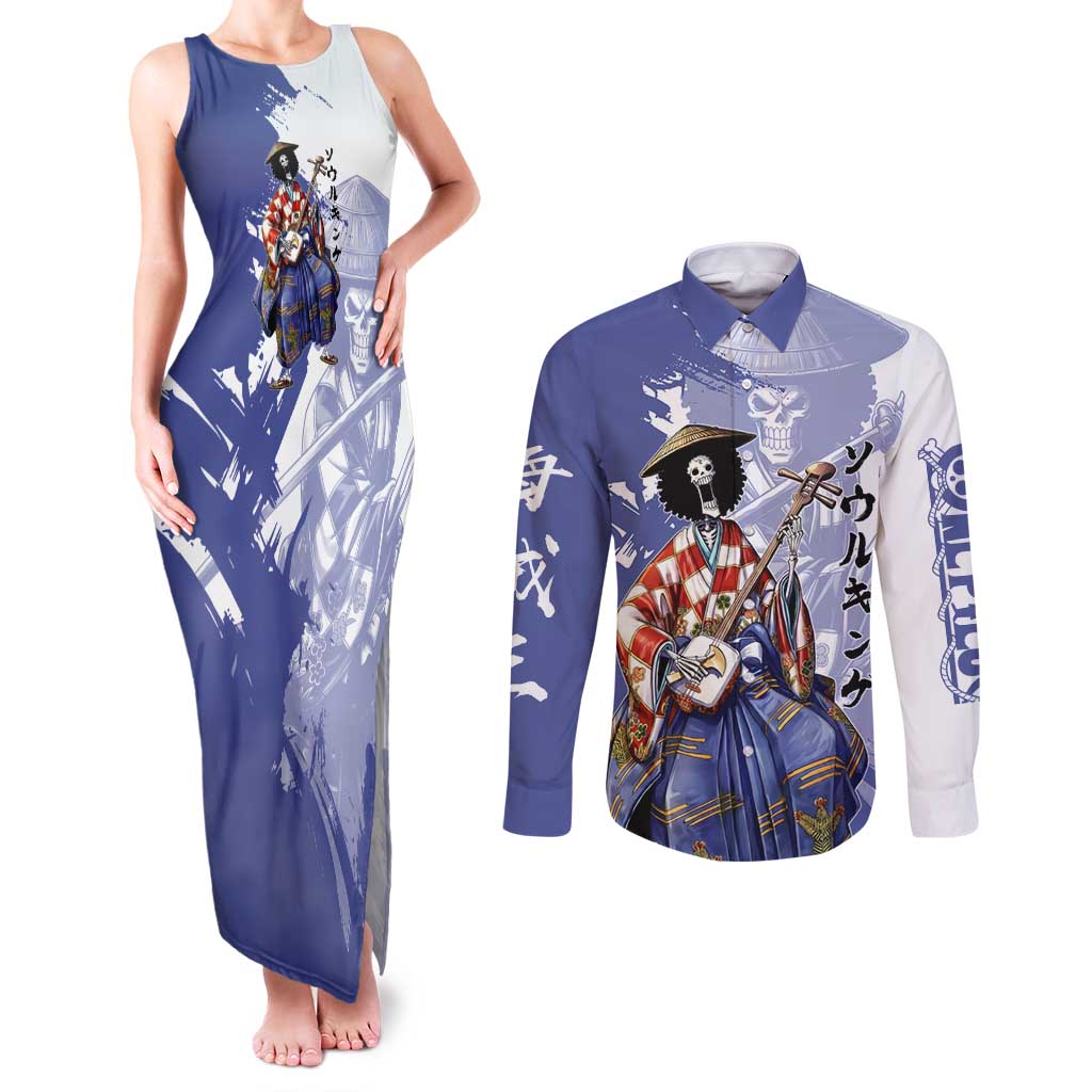 Brook in Wano Samurai Attire Couples Matching Tank Maxi Dress and Long Sleeve Button Shirt Soul King Brook - Traditional Japanese Style