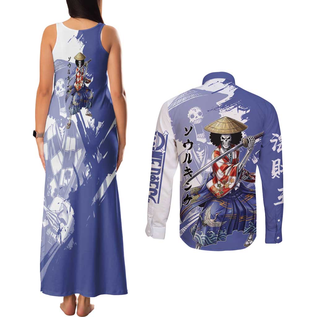 Brook in Wano Samurai Attire Couples Matching Tank Maxi Dress and Long Sleeve Button Shirt Soul King Brook - Traditional Japanese Style
