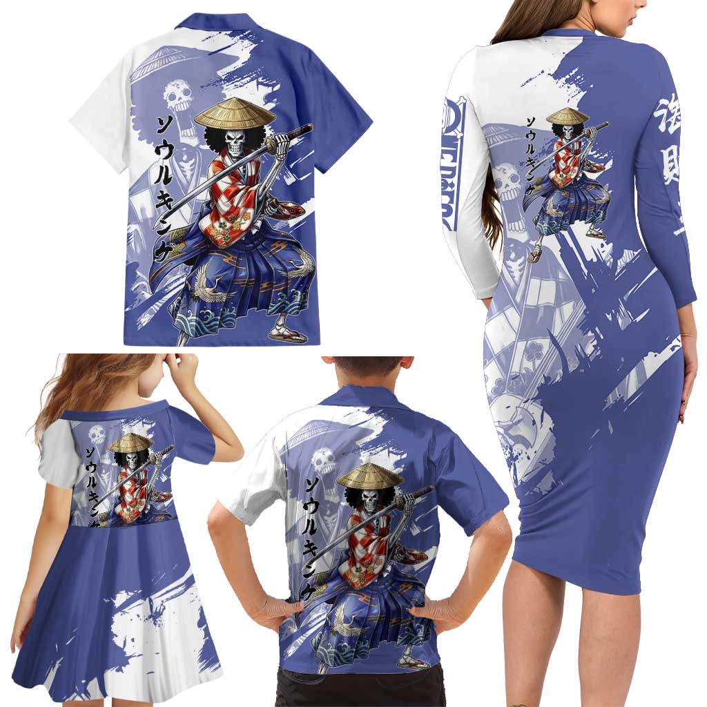 Brook in Wano Samurai Attire Family Matching Long Sleeve Bodycon Dress and Hawaiian Shirt Soul King Brook - Traditional Japanese Style