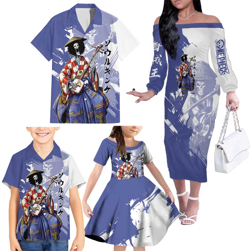 Brook in Wano Samurai Attire Family Matching Off The Shoulder Long Sleeve Dress and Hawaiian Shirt Soul King Brook - Traditional Japanese Style