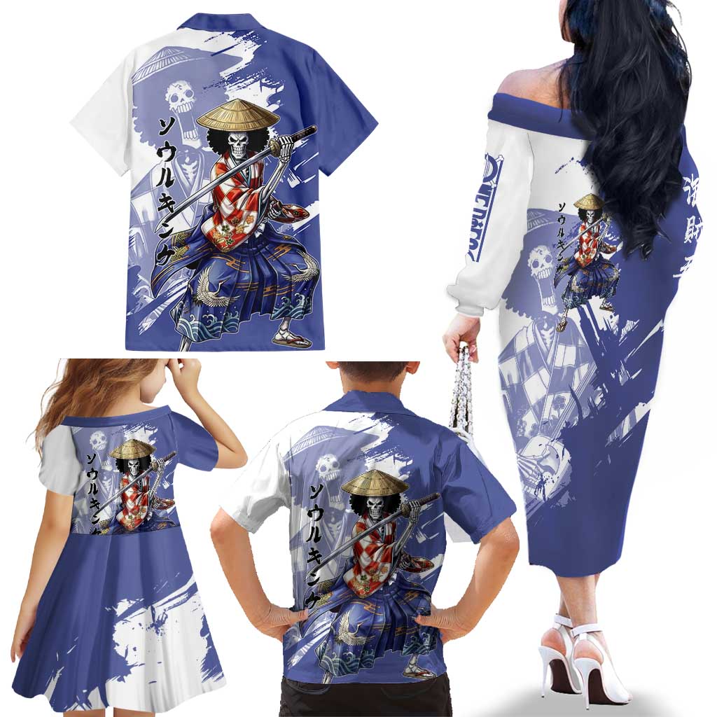 Brook in Wano Samurai Attire Family Matching Off The Shoulder Long Sleeve Dress and Hawaiian Shirt Soul King Brook - Traditional Japanese Style