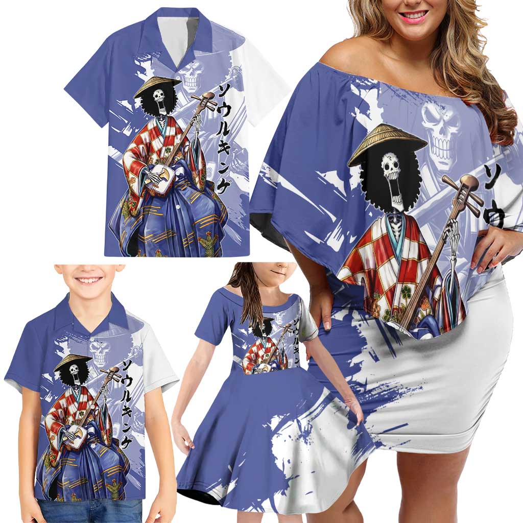 Brook in Wano Samurai Attire Family Matching Off Shoulder Short Dress and Hawaiian Shirt Soul King Brook - Traditional Japanese Style