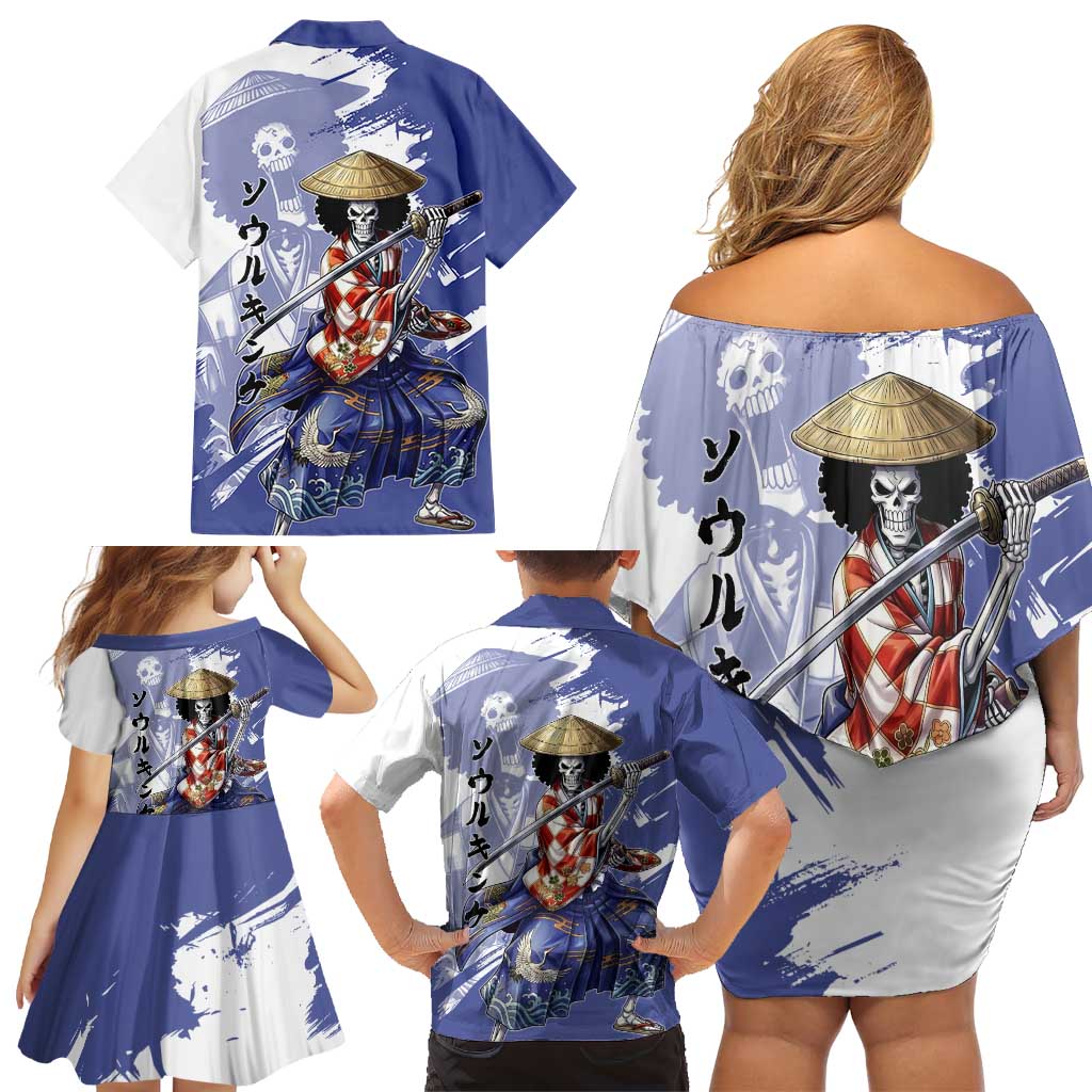 Brook in Wano Samurai Attire Family Matching Off Shoulder Short Dress and Hawaiian Shirt Soul King Brook - Traditional Japanese Style