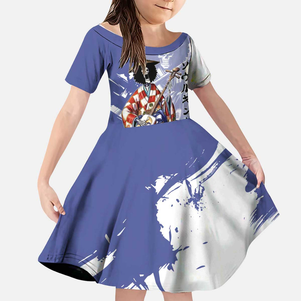 Brook in Wano Samurai Attire Kid Short Sleeve Dress Soul King Brook - Traditional Japanese Style