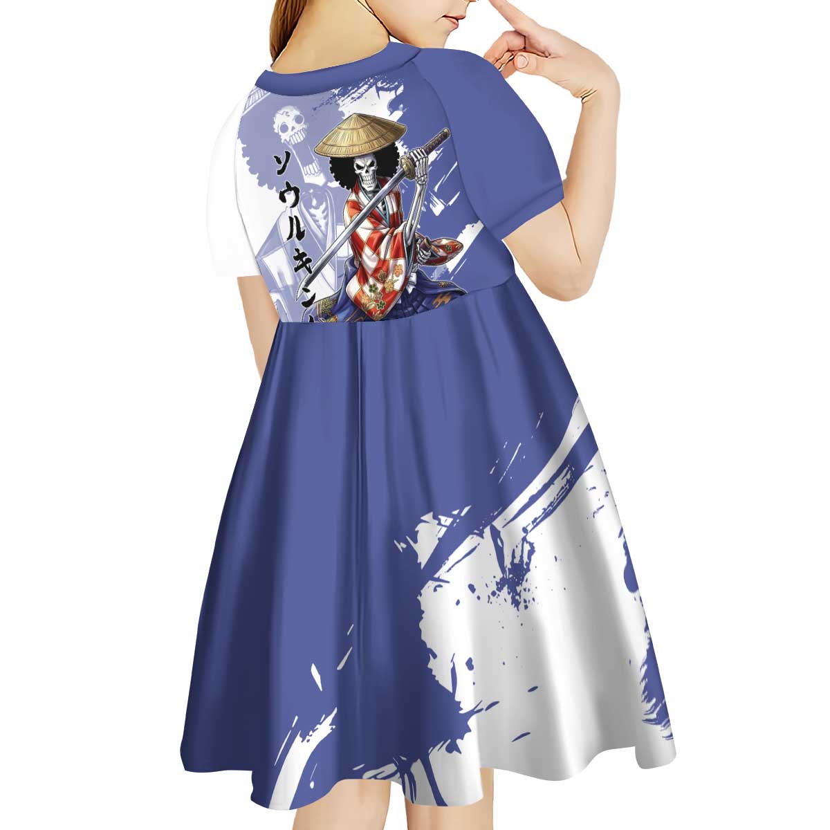 Brook in Wano Samurai Attire Kid Short Sleeve Dress Soul King Brook - Traditional Japanese Style