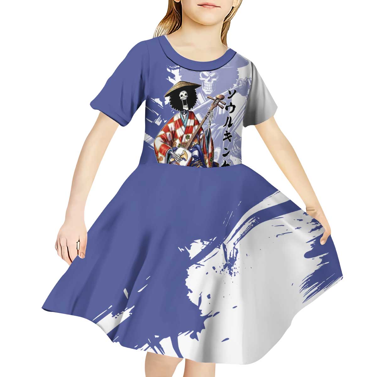 Brook in Wano Samurai Attire Kid Short Sleeve Dress Soul King Brook - Traditional Japanese Style