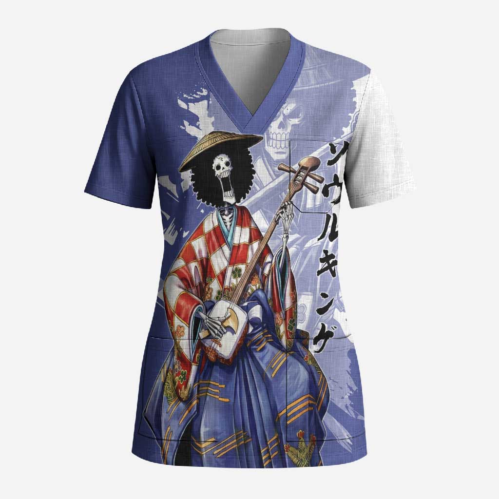 Brook in Wano Samurai Attire Scrub Top Soul King Brook - Traditional Japanese Style