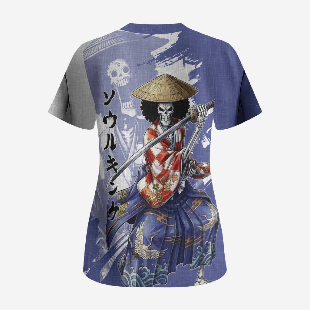 Brook in Wano Samurai Attire Scrub Top Soul King Brook - Traditional Japanese Style