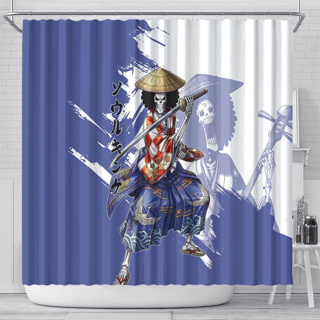 Brook in Wano Samurai Attire Shower Curtain Soul King Brook - Traditional Japanese Style