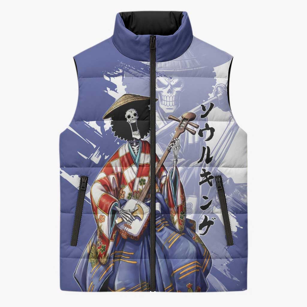 Brook in Wano Samurai Attire Sleeveless Puffer Jacket Soul King Brook - Traditional Japanese Style
