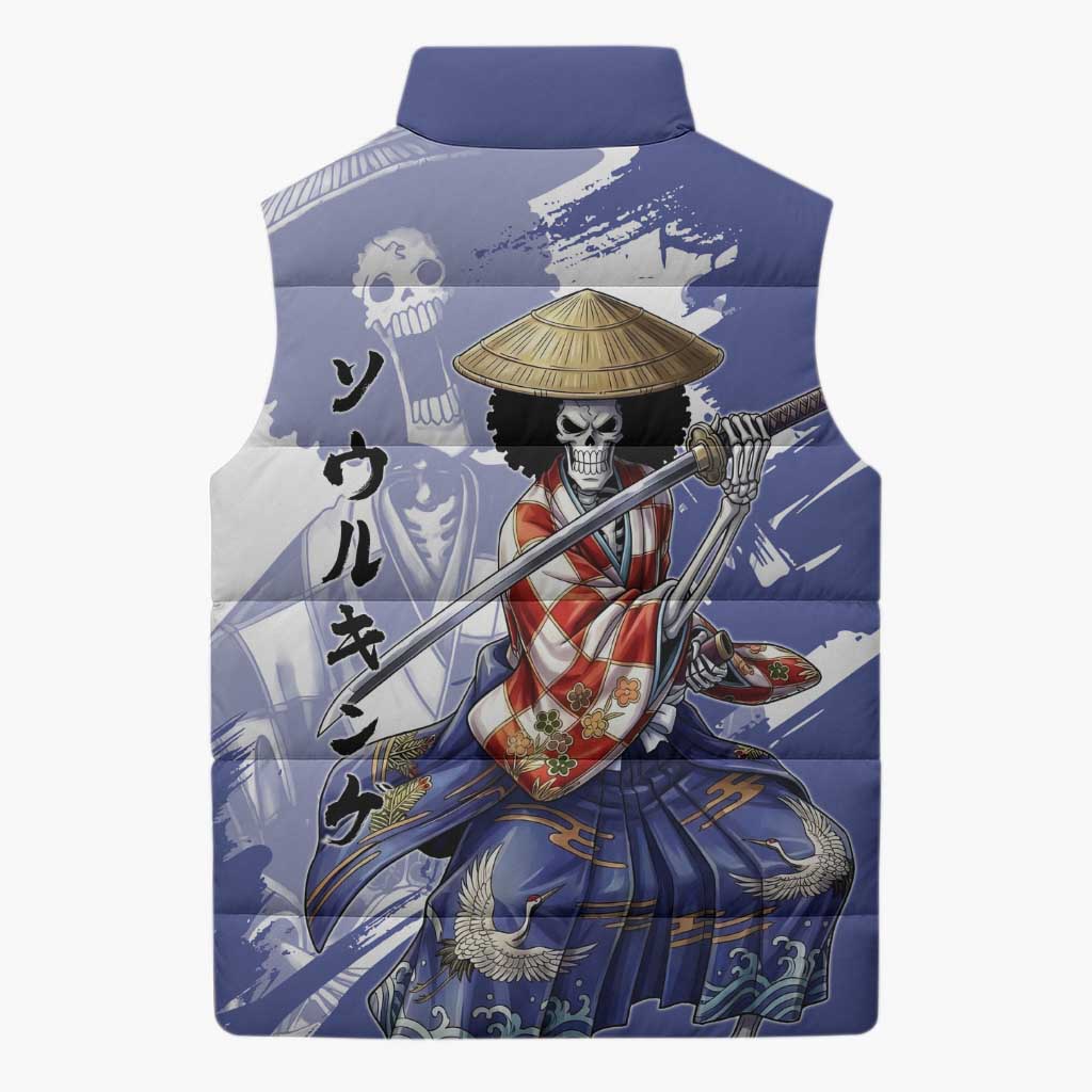 Brook in Wano Samurai Attire Sleeveless Puffer Jacket Soul King Brook - Traditional Japanese Style