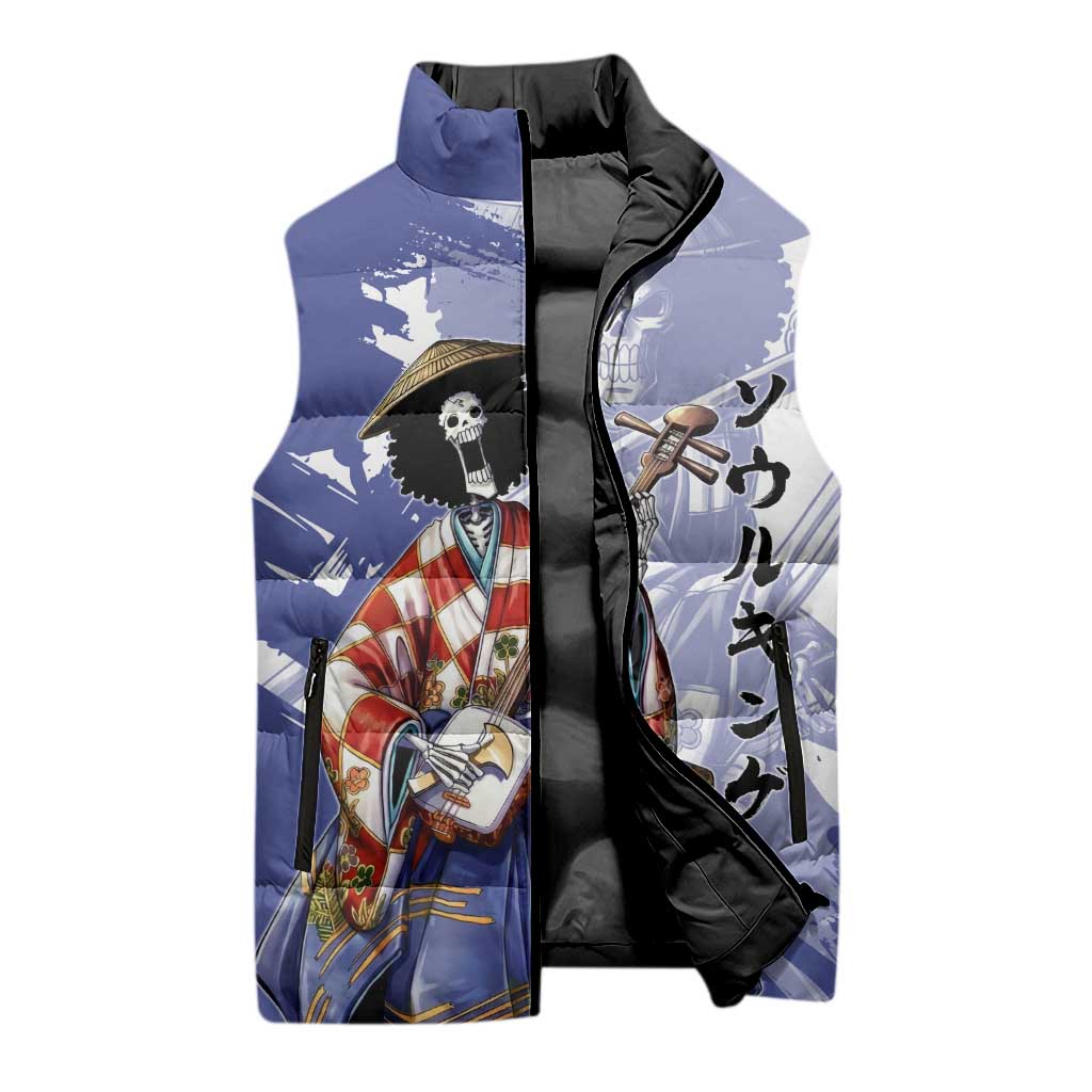 Brook in Wano Samurai Attire Sleeveless Puffer Jacket Soul King Brook - Traditional Japanese Style