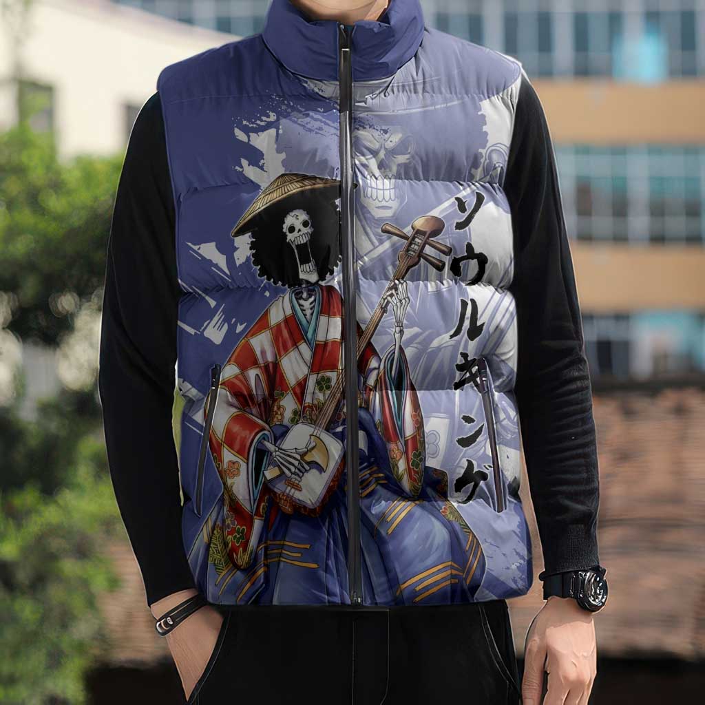 Brook in Wano Samurai Attire Sleeveless Puffer Jacket Soul King Brook - Traditional Japanese Style