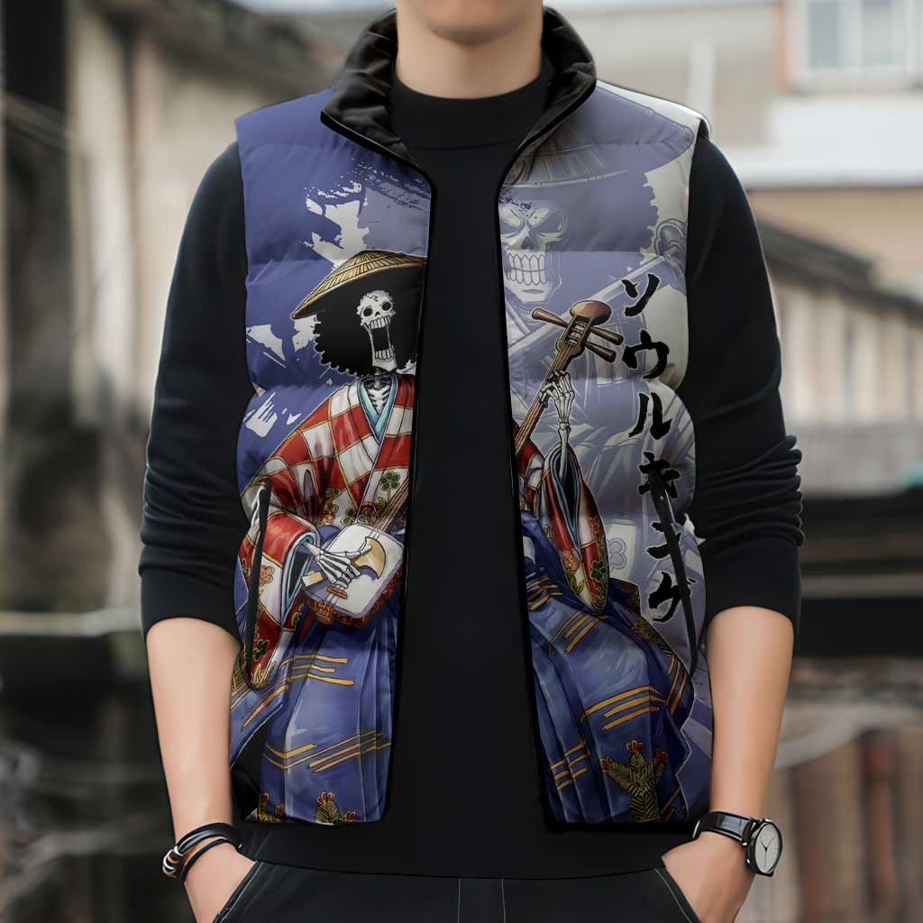 Brook in Wano Samurai Attire Sleeveless Puffer Jacket Soul King Brook - Traditional Japanese Style