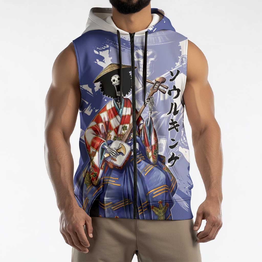 Brook in Wano Samurai Attire Sleeveless Zip Hoodie Soul King Brook - Traditional Japanese Style