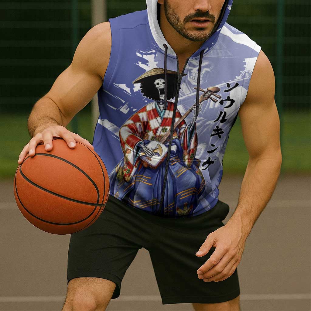 Brook in Wano Samurai Attire Sleeveless Zip Hoodie Soul King Brook - Traditional Japanese Style