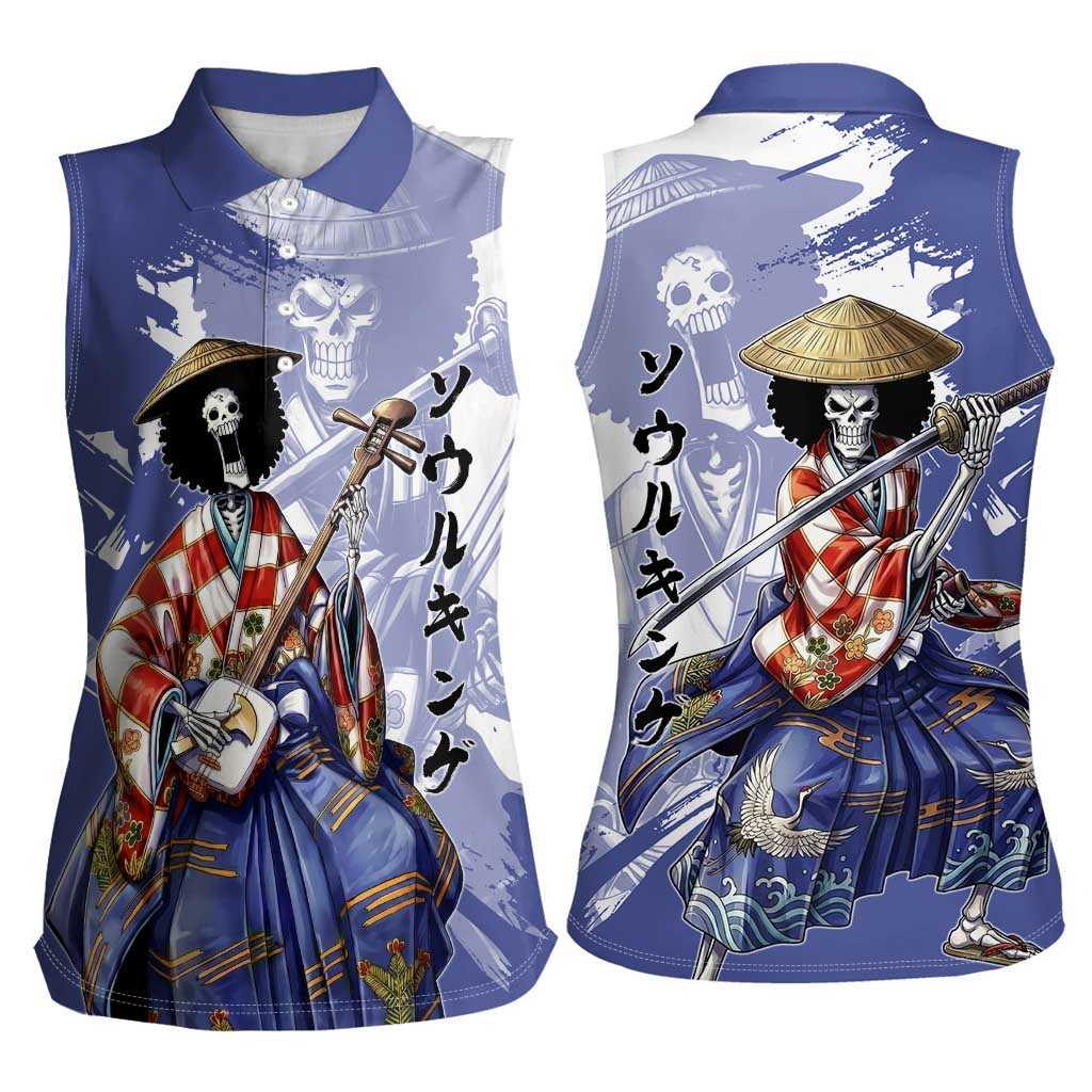 Brook in Wano Samurai Attire Women Sleeveless Polo Shirt Soul King Brook - Traditional Japanese Style
