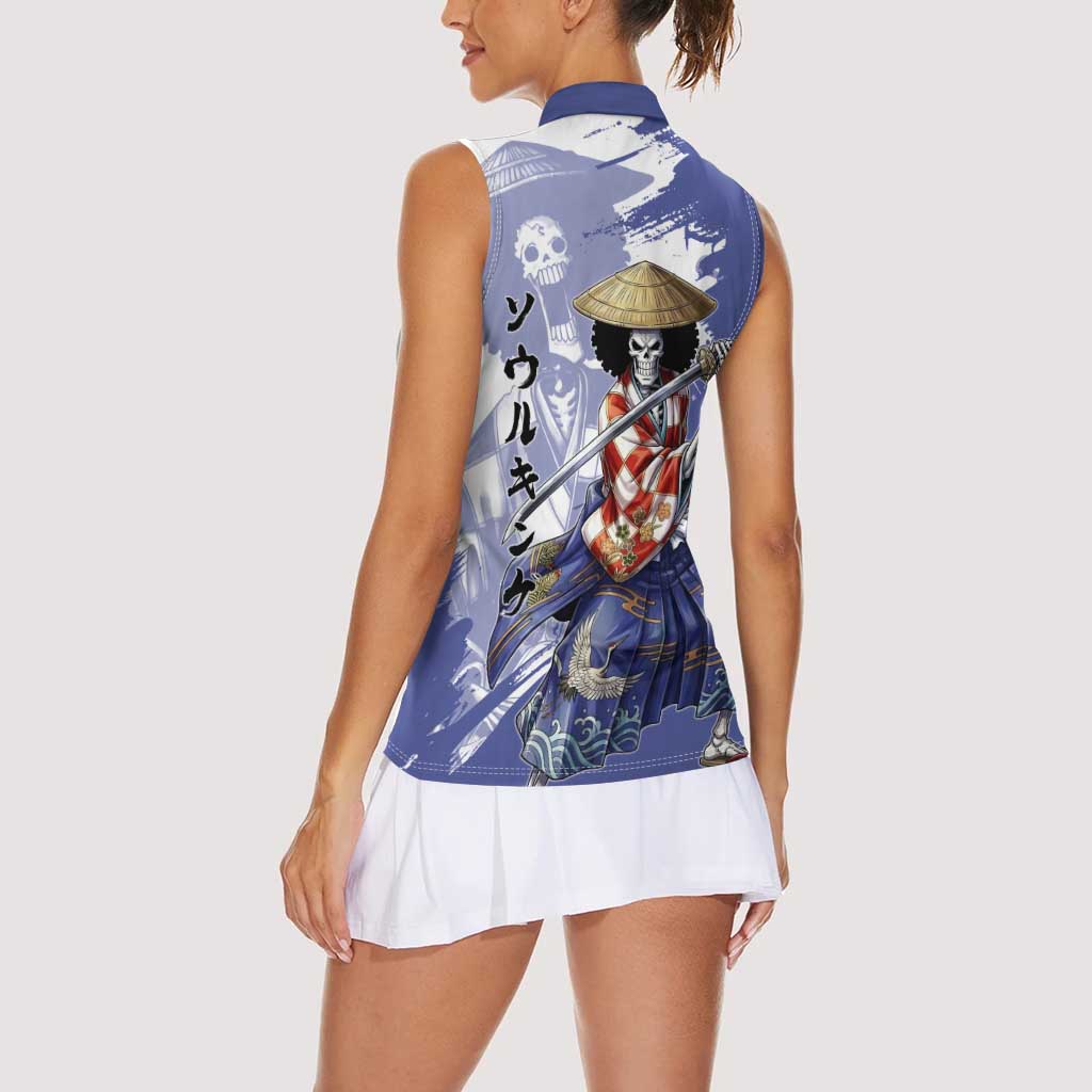 Brook in Wano Samurai Attire Women Sleeveless Polo Shirt Soul King Brook - Traditional Japanese Style