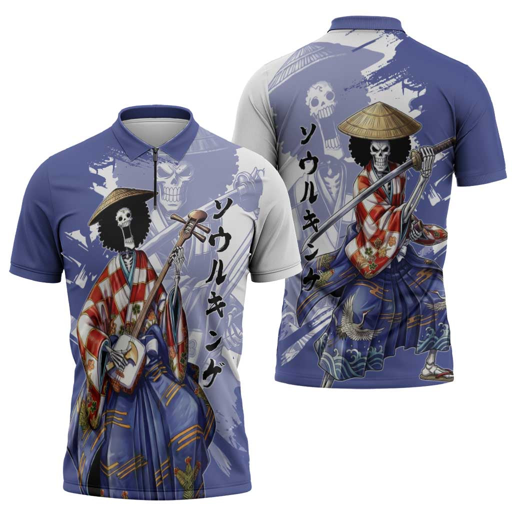 Brook in Wano Samurai Attire Zipper Polo Shirt Soul King Brook - Traditional Japanese Style