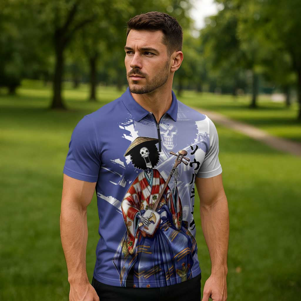 Brook in Wano Samurai Attire Zipper Polo Shirt Soul King Brook - Traditional Japanese Style